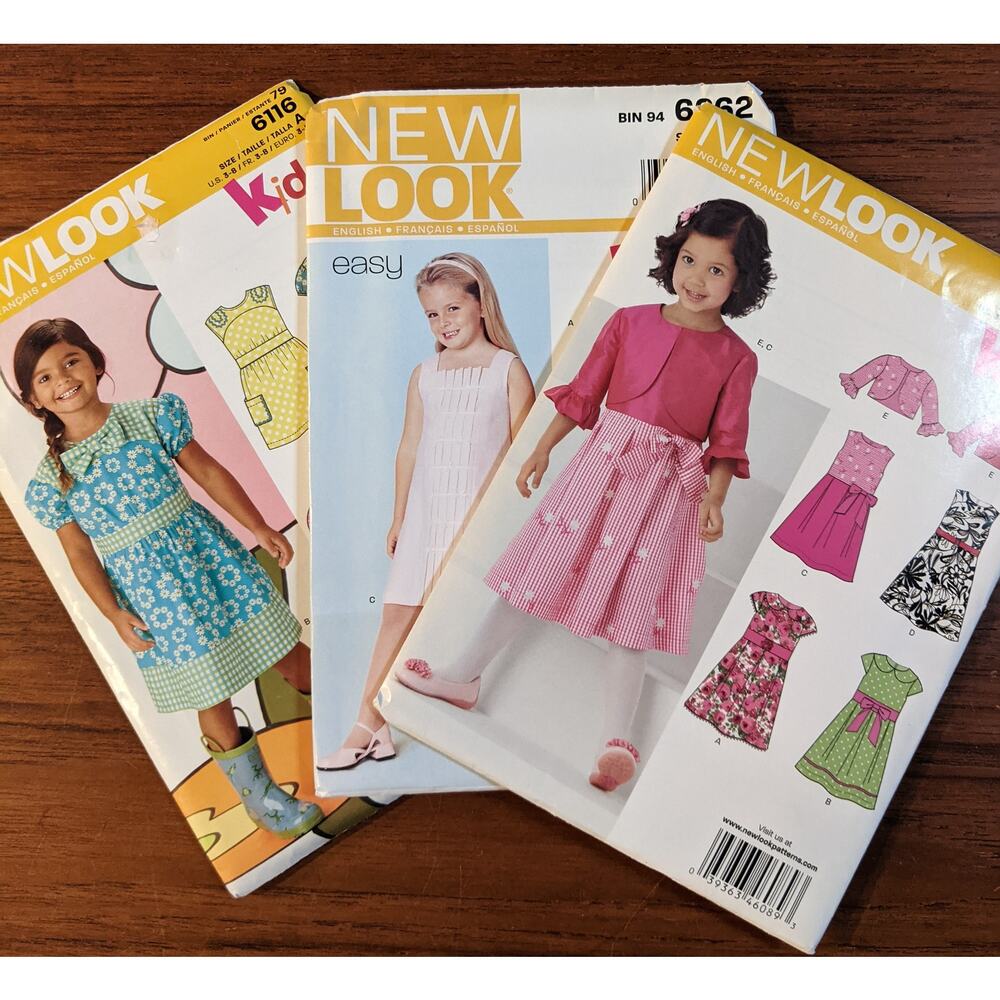3 NEW Dress Patterns New Look Sizes 3-8 Girls